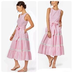 NEW Lilly Pulitzer Maybella Pink Stripe Jacquard Sleeveless Cotton Midi Dress 6
